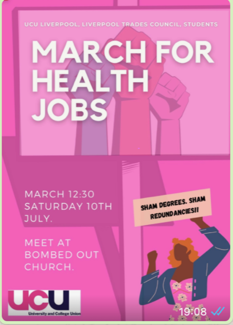 March for Health Jobs, 0/07/21, Liverpool meeting at the bombed out church (St Luke's, Leece St, Liverpool L1 2TR).
